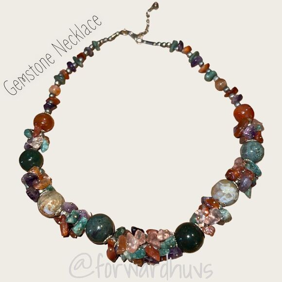 Semi-Precious Gemstone Cluster Necklace - Picture 1 of 11